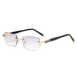 2023 HD trendy designer thin optics rimless chamfered reading glasses anti blue light men women wholesale reader glasses frame