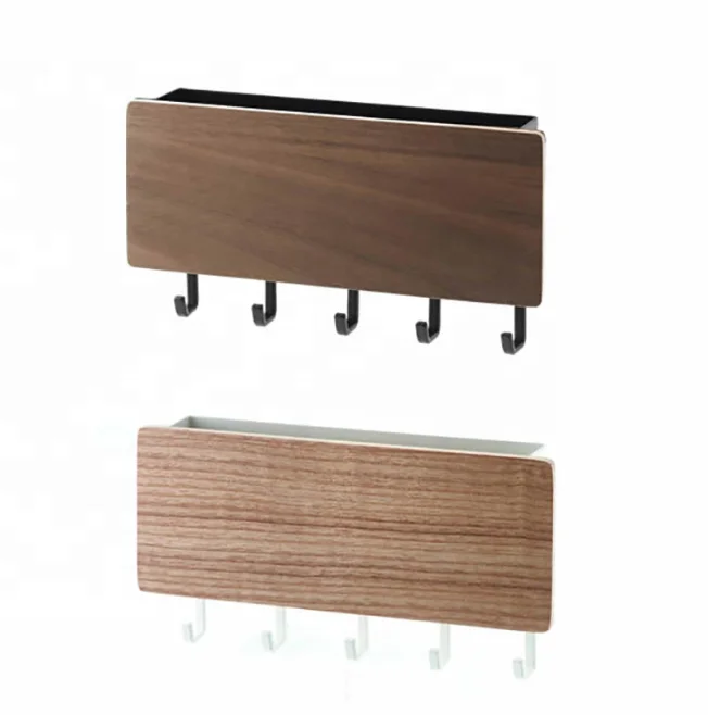 OEM 551-45 Creative hole free wall mounted 5 hooks key rack with wooden board