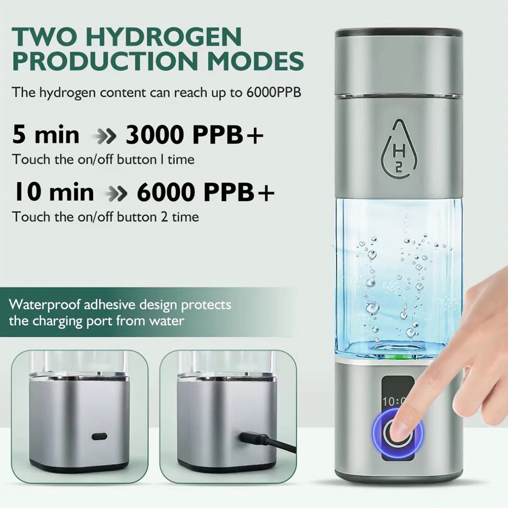 Rechargeable 5 Min 10 Min Electrolysis 3000ppb 6000ppb Hydrogen Water Bottle Generator with SPE PEM Technology Water Ionizer