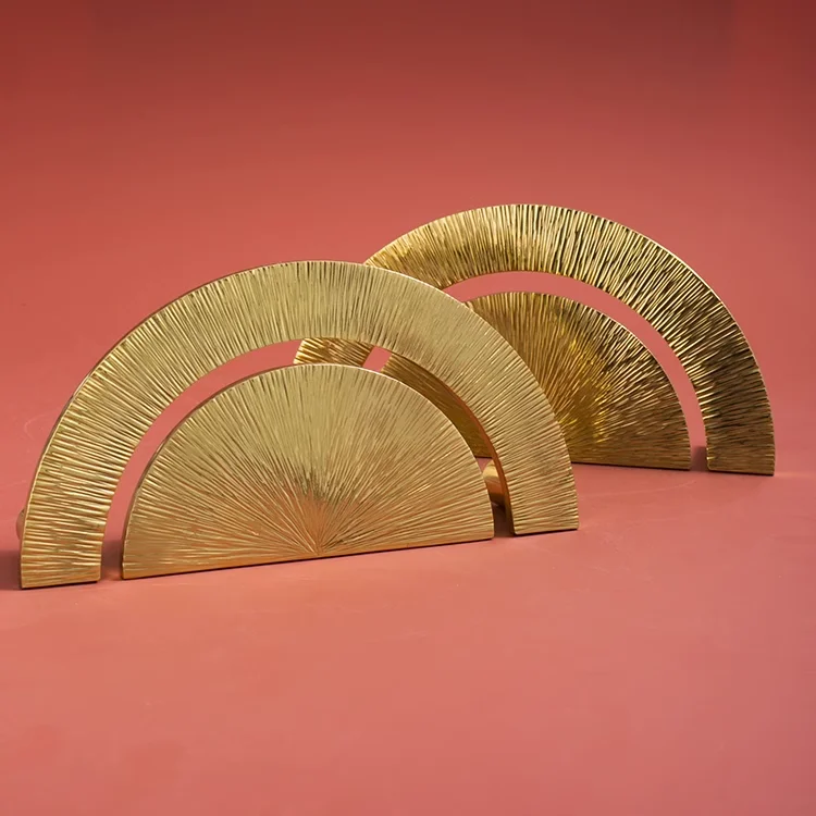 Brass Handmade Hammer Pattern Flat Cabinet Door Handle Gold Half Round Handle