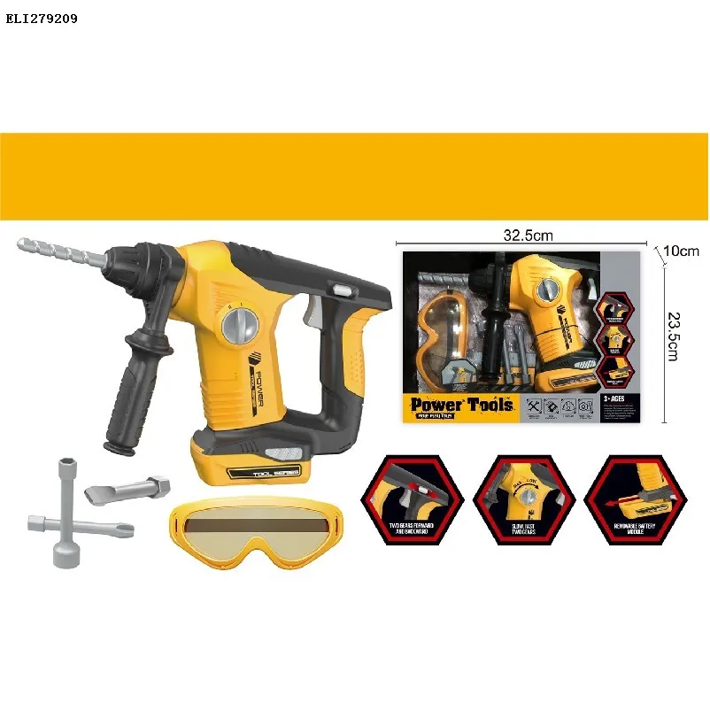 Children portable deluxe plastic toddler boy pretend play engineering tool box chainsaw toy set with 3 * AG13 Batteries