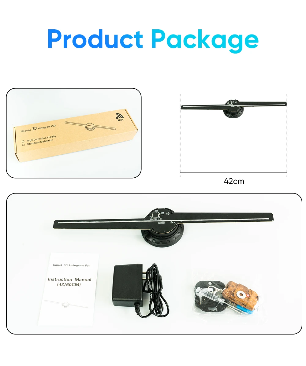 42CM 2 Blades 3D Hologram Pictures Video Technology Projector Advertising Display Technology holographic LED Fan billboard_11