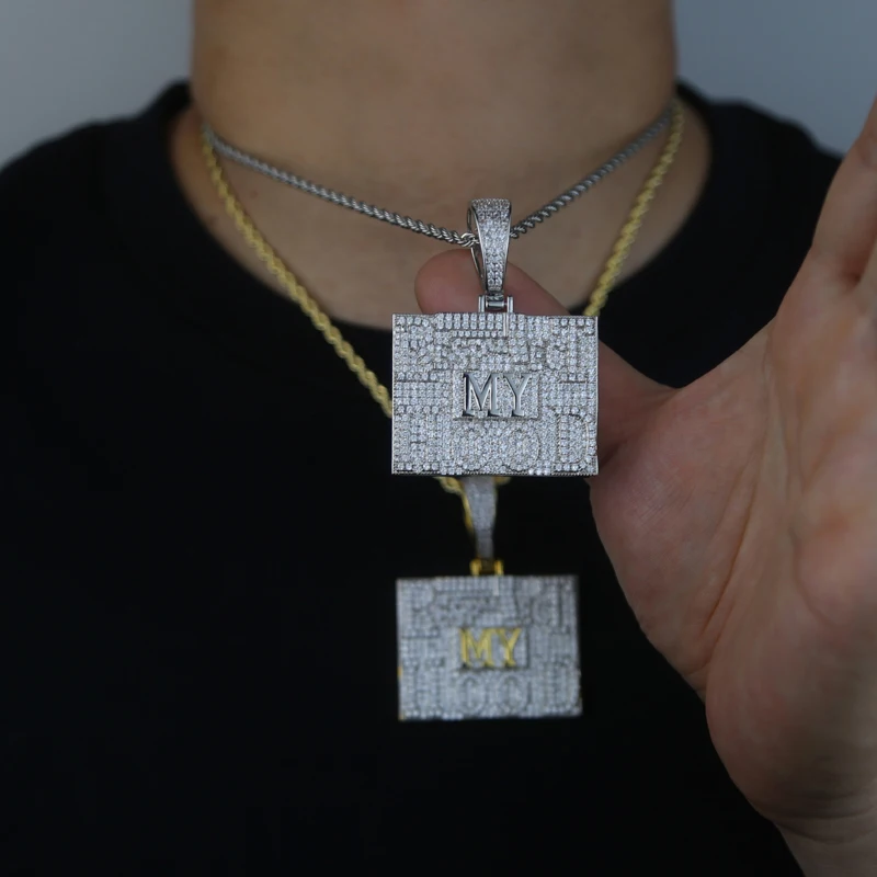 Прямоугольник CZ Bling кубический цирконий бриллиант в стиле хип-хоп для мужчин и женщин ювелирные изделия микро паве ЧР письмо уважайте мой обруч кулон ожерелье