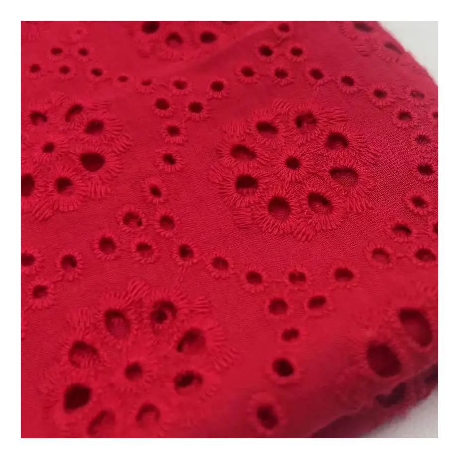 2024 Hollow Red Floral Water Soluble Embroidered 100% Cotton Embroidery Lace Fabric With Holes