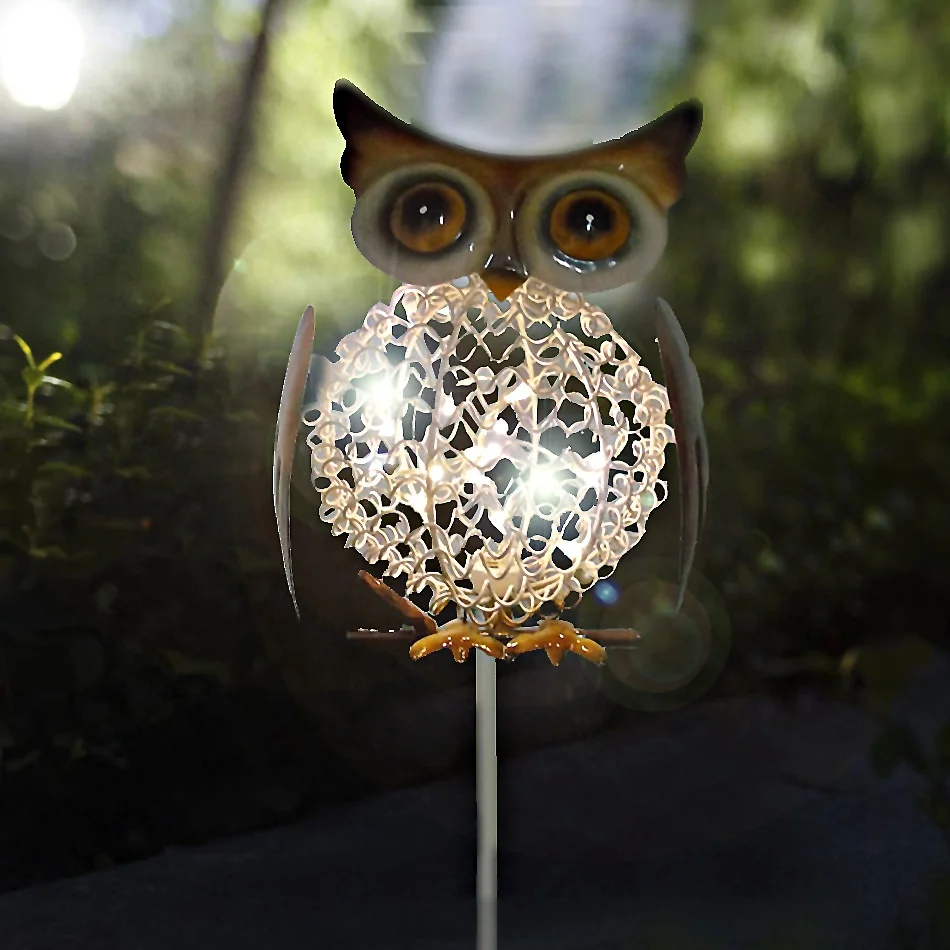 Solar Powered Metal Owl Led Decorative Garden Lights Solar Ball String Lights