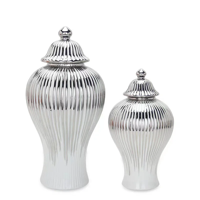 Ceramic silver ginger jar luxury porcelain art jars home decor flower vase