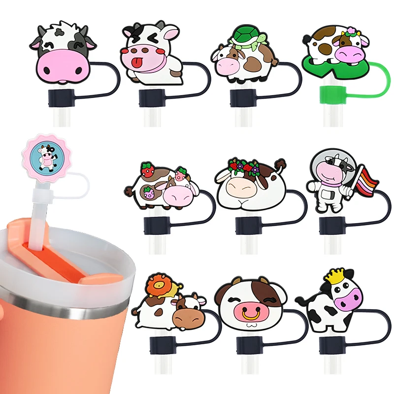 RYY 2024 Hot Selling The Cow Style Tumbler Print Straws Toppers With Lids Cute Cow Straw Topper Cover For Drink Decoration