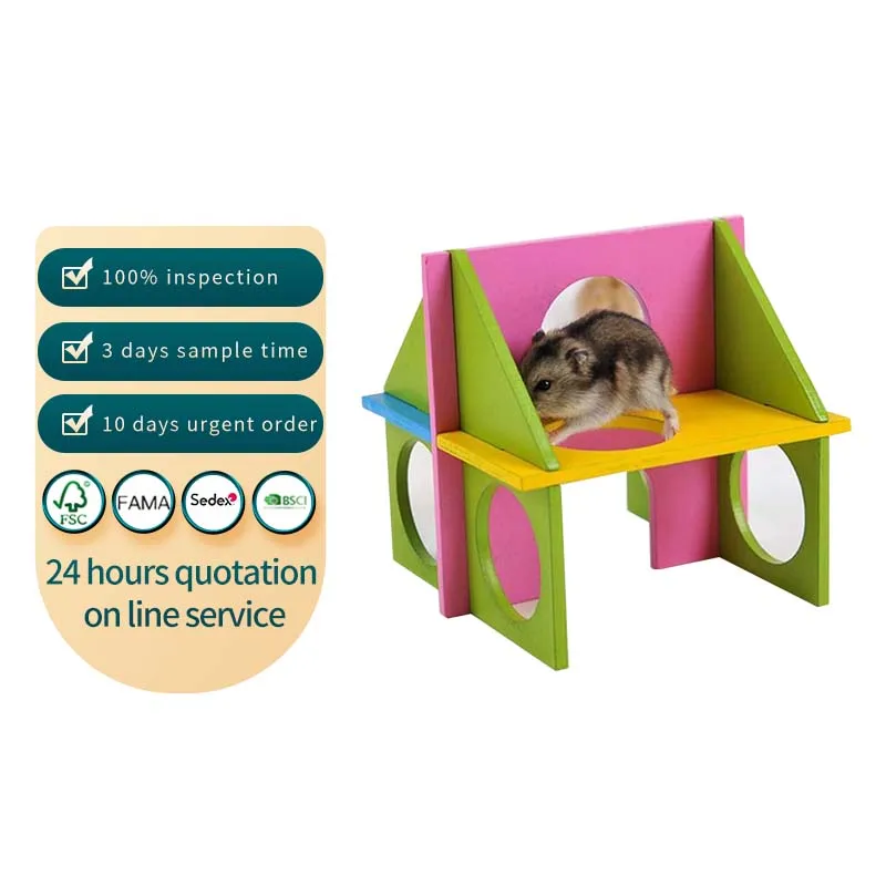 Hamster Wooden Tunnel Toy Exercise House Funny Seesaw Hideaway Grinding Teeth for Chinchilla Gerbil Rat Mouse Guinea Pig Toy