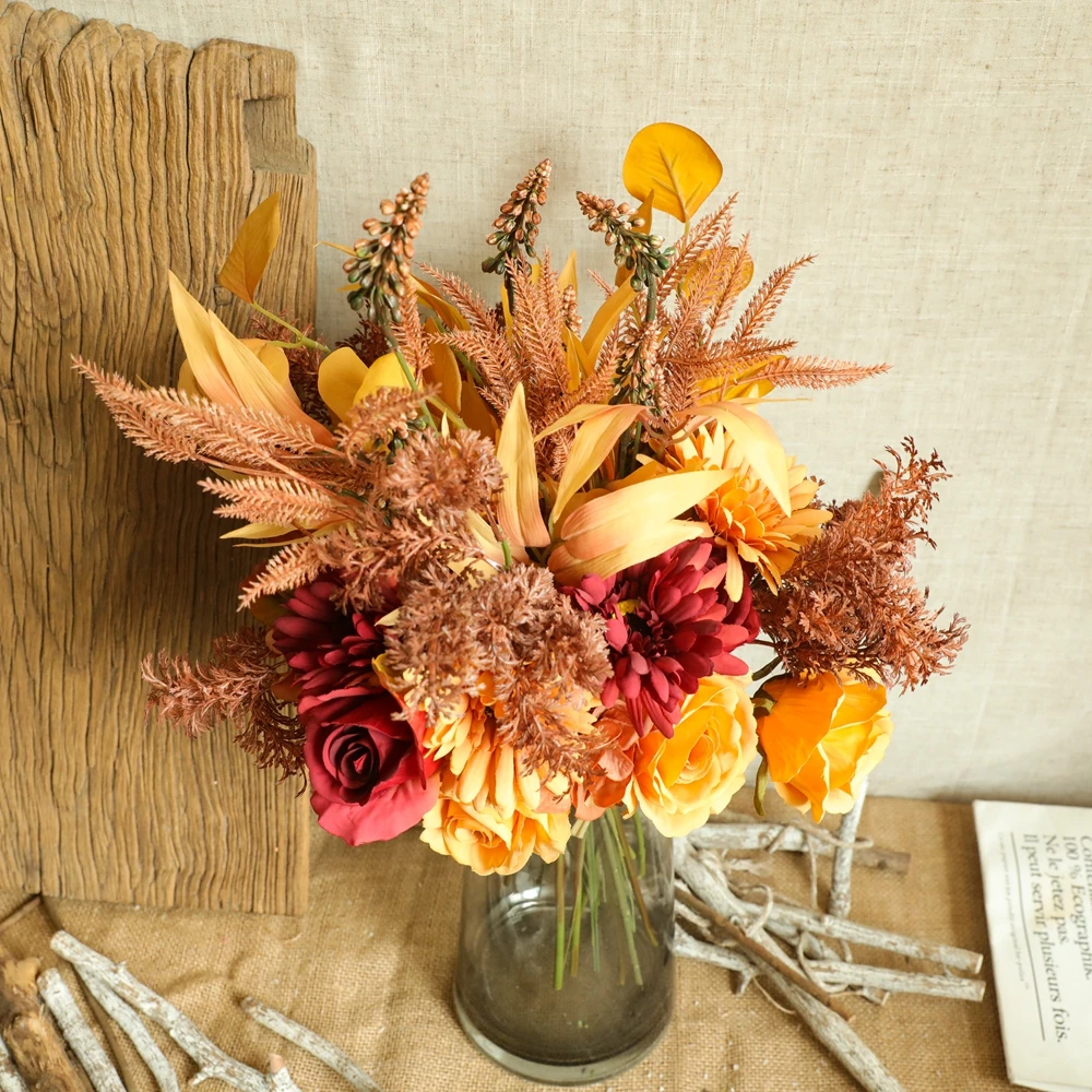 Artificial fabric autumn and winter flowers autumn color bouquet