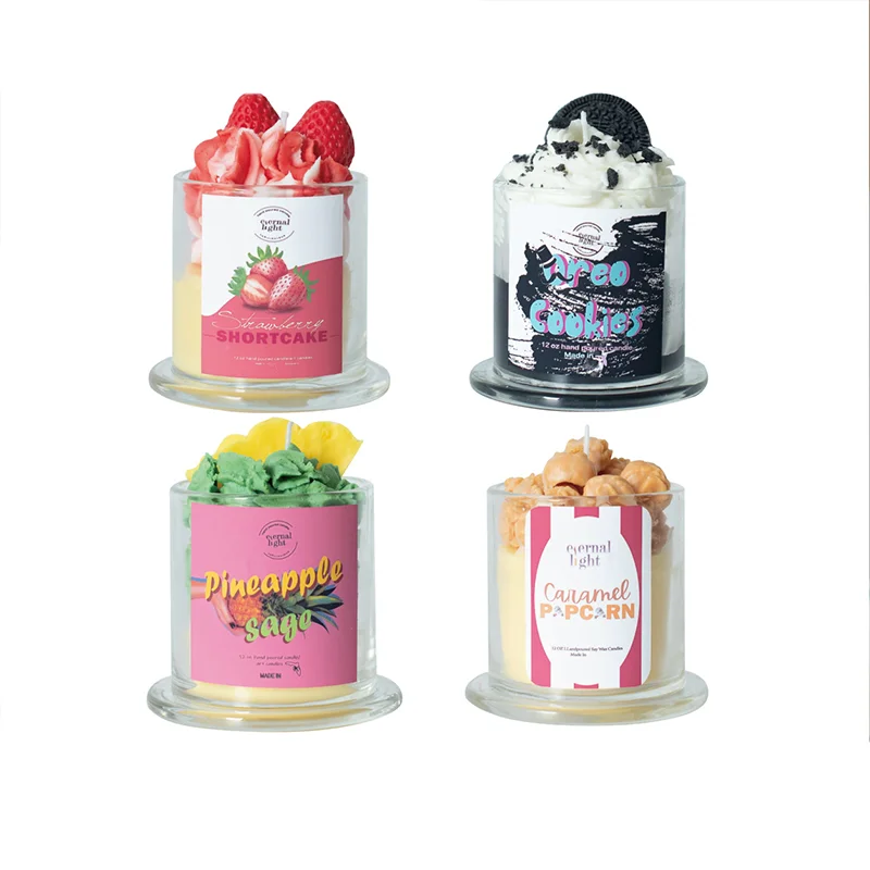 Hot Selling Aromatherapy Ice Cream Fruit Desserts Soy Wax Scented Candle With Glass Jar Tin Gift Box