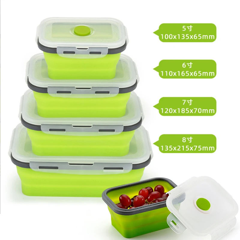Портативный Складной пищевой Ланч-бокс bento для детей, Детский складной контейнер для хранения пищи, кухонный силиконовый Ланч-бокс