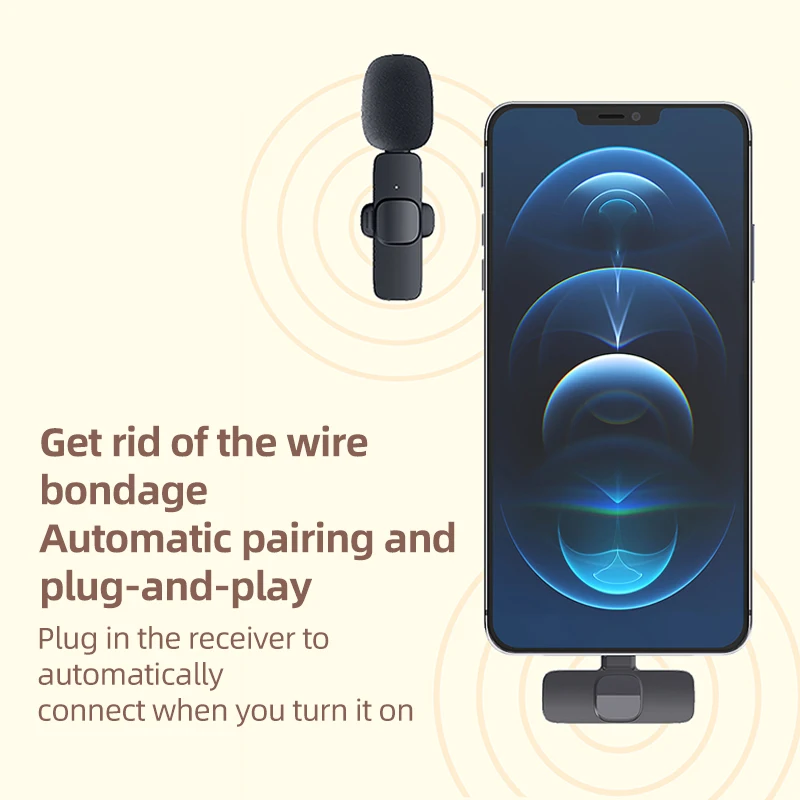 Wireless Recording Lavalier Microphone Plug Play Wireless Lapel Mic Live Stream Vlog Youtube Tiktok Interview