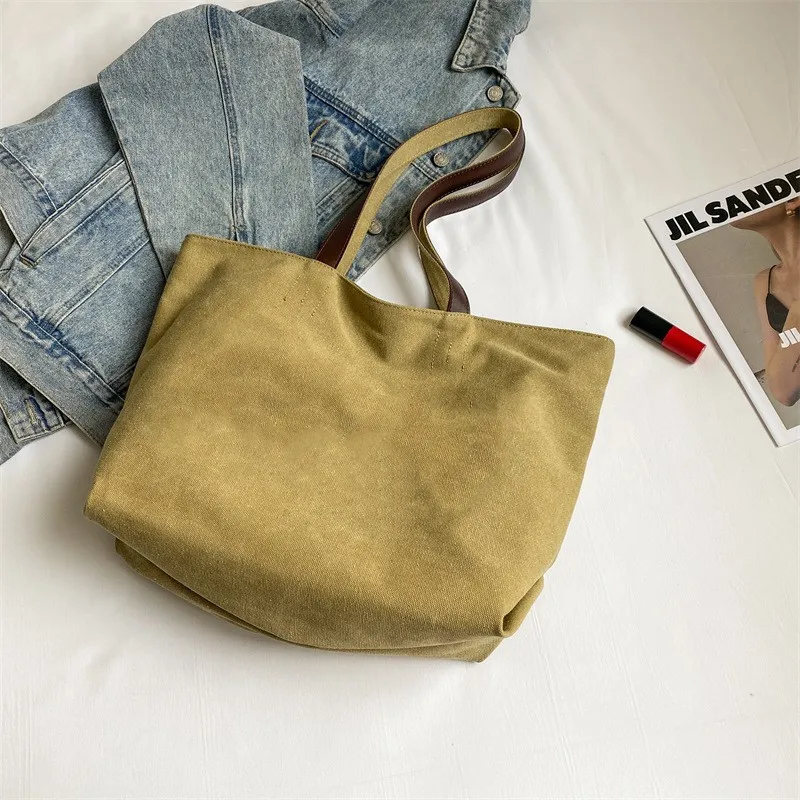 Solid large capacity custom logo beach bag high quality canvas bags portable shopping handbags