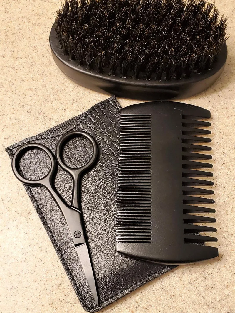 
private label beard wooden comb wood brush boar bristle mens grooming kit gift set 
