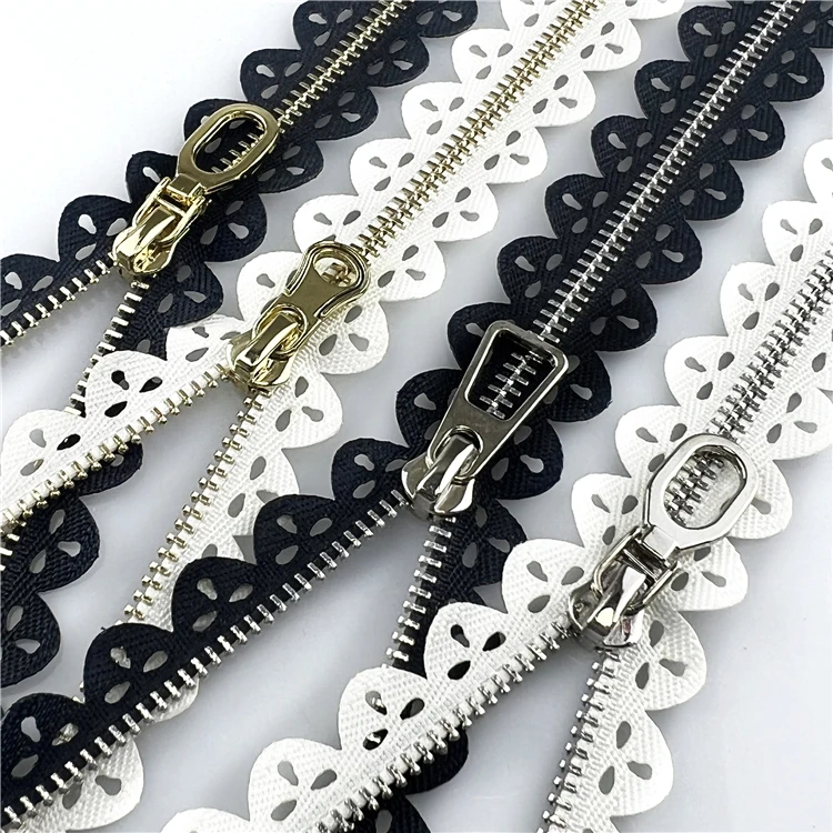 Cheap China Made Custom No.3 Metal Zipper Puller Hot Lace Fabric With Closed Tail Metal Zipper