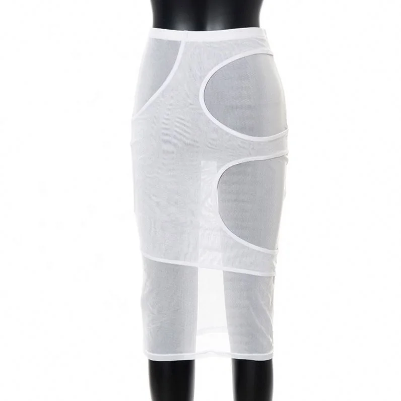 Wholesale 2021 summer new style solid color sexy skinny mid-waist mesh midi skirt