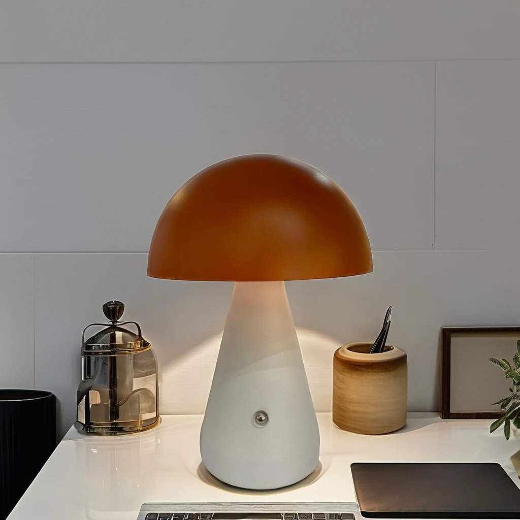 Wholesale Hot Styles Creative Bedroom Bedside Study Vertical Rechargeable Orange Mushroom Lamp