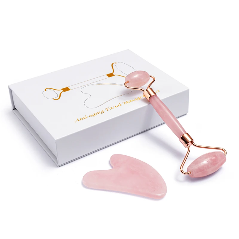Heart shaped gua sha pink rose quartz jade stone scraping massage rose roller guasha board