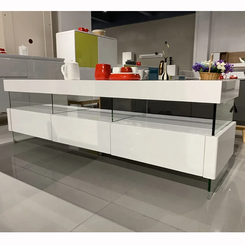 Modern High Gloss White TV Stands SGBQ002 LED Living Room Furniture