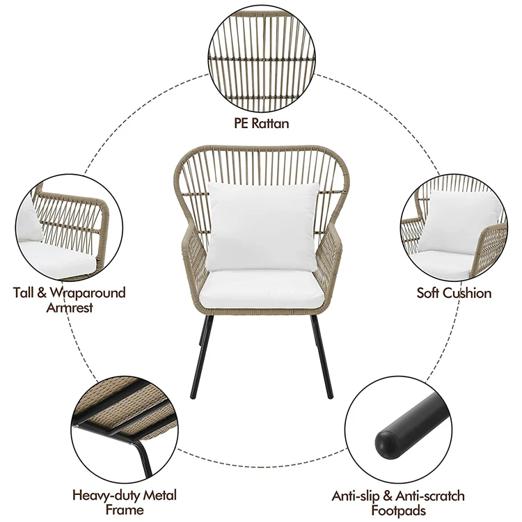 Роскошный современный садовый ротанговый комплект мебели для патио тканый набор для бистро