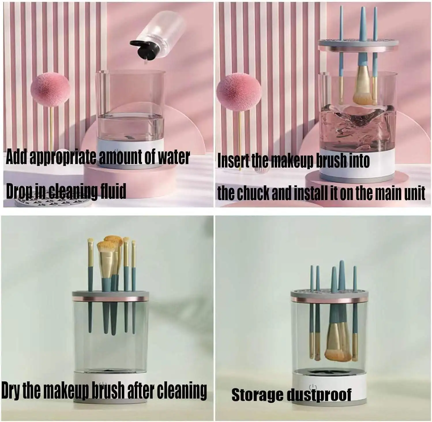 Прямая поставка продуктов 2024 Электрический Очиститель для макияжа с сушильной стойкой Портативный косметический инструмент