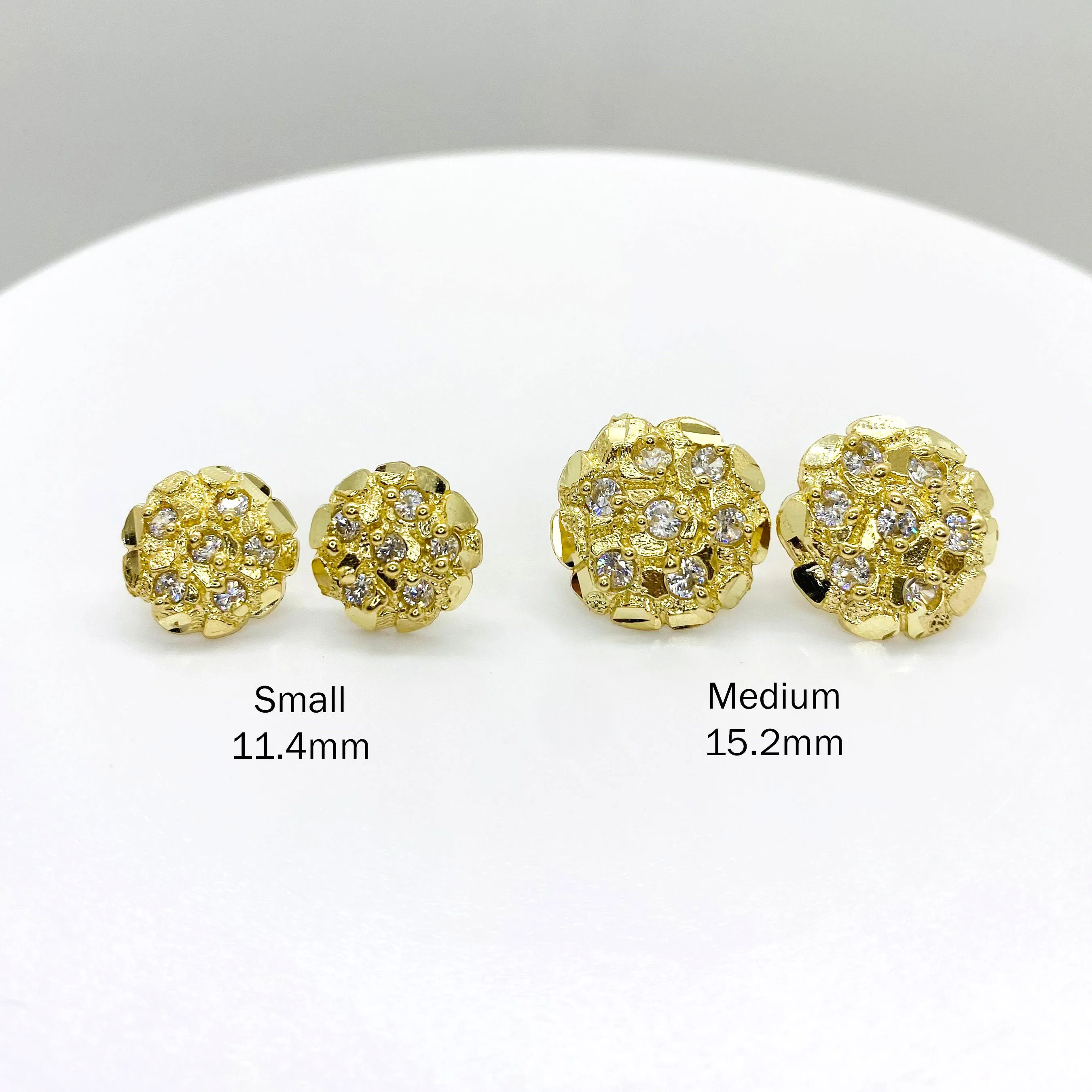 Duyizhao Best Selling 14k Gold Plated Nugget Round Circle Brass CZ Stud Earrings Butterfly Back for Men/Women Unisex