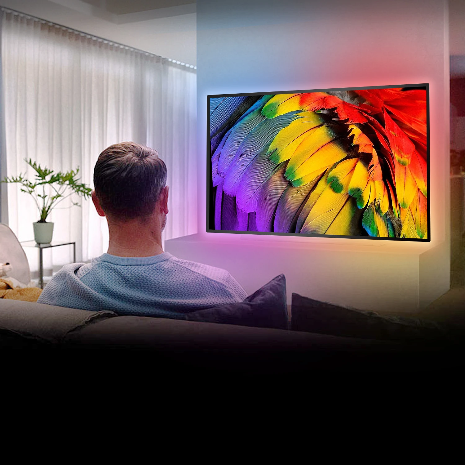 Hoomc AL11C2 LED TV Backlight HDMI 2.0 4K Sync Box Alexa Google 12v Flexible Rgbic Smart Strip Light