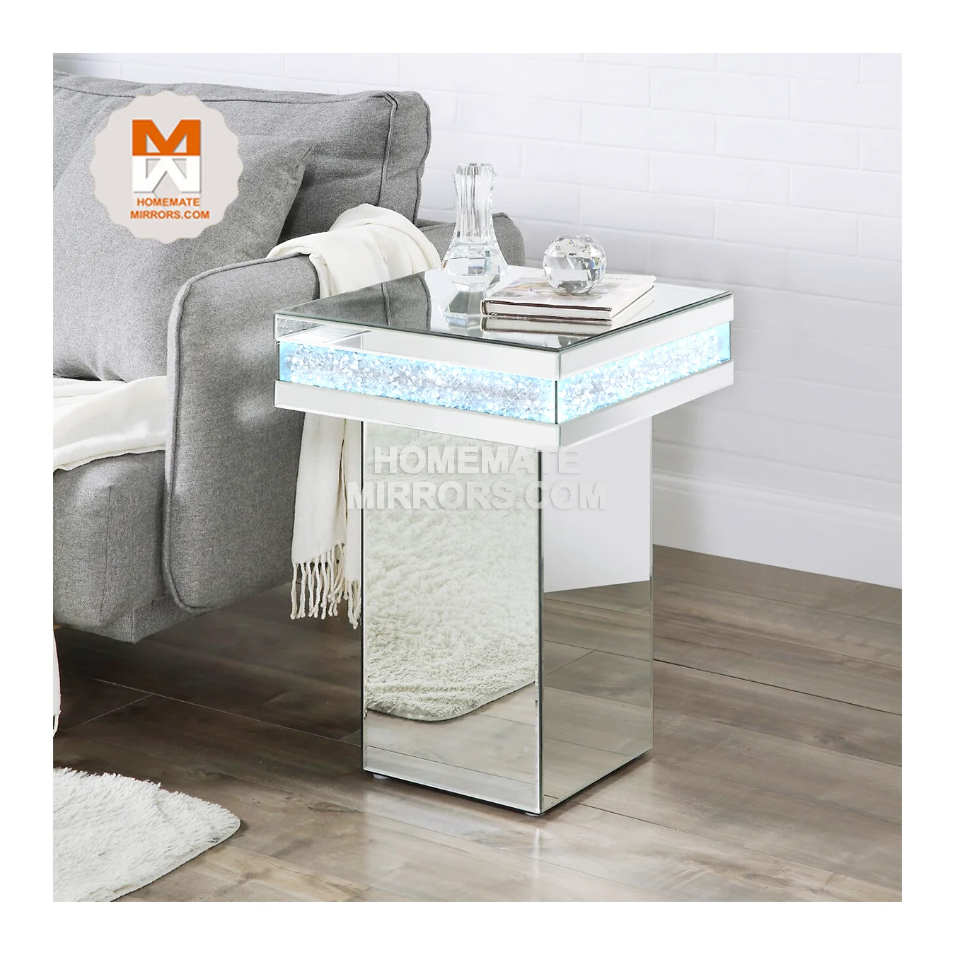 Hot Competitive Mirrored Cube Side Tables with Crushed Diamond