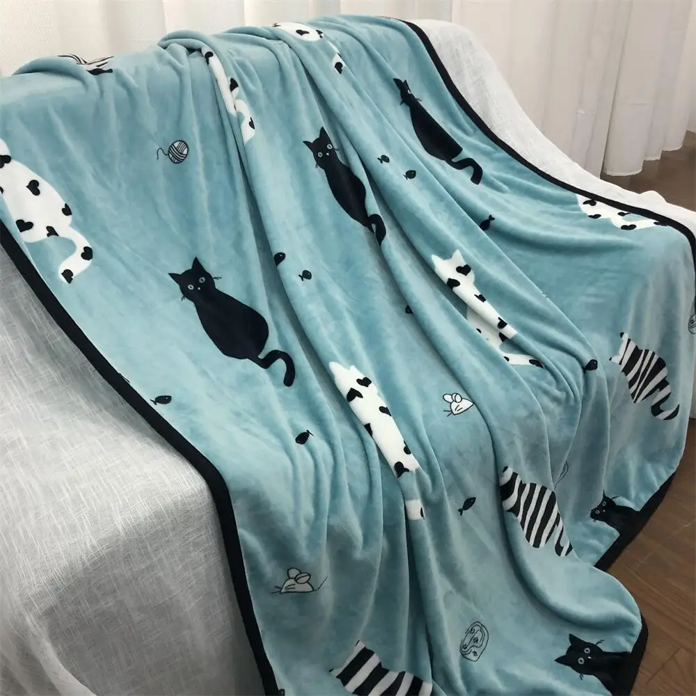 A81320  Soft Polyester  Cozy  Ultra-Plush Cat Pattern Designer Microfiber Flannel Fleece Blanket