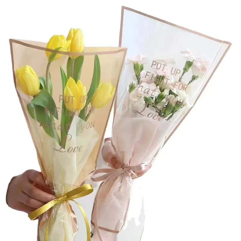 Transparent Single Bouquet Packaging Bag Rose Waterproof Flower Bag Flower Arrangement Festival Flowers Wrapping Paper Material