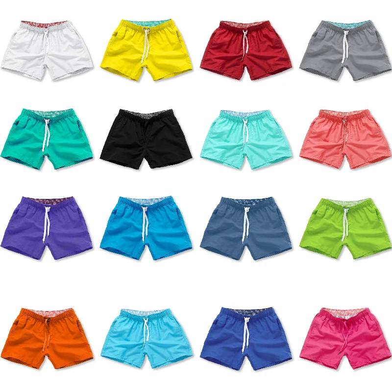 Customized Logo 16 Colors Solid Beach Shorts Plain Blue Men Swim Trunks Quick Dry Outdoor Track Shorts Board Shorts