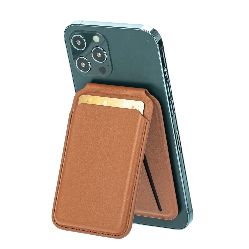 Custom Logo Strong Magnetic RFID Blocking PU Leather Wallet Card Holder Plain Smart Phone Case Secure Credit Card Slots