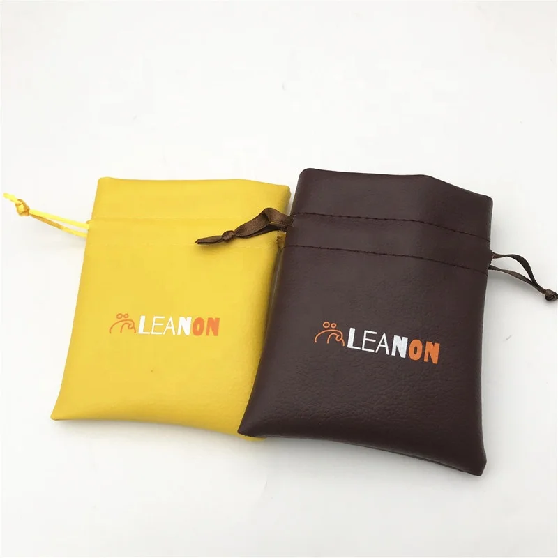 Custom printed light yellow PU jewellery bag small leather pouches