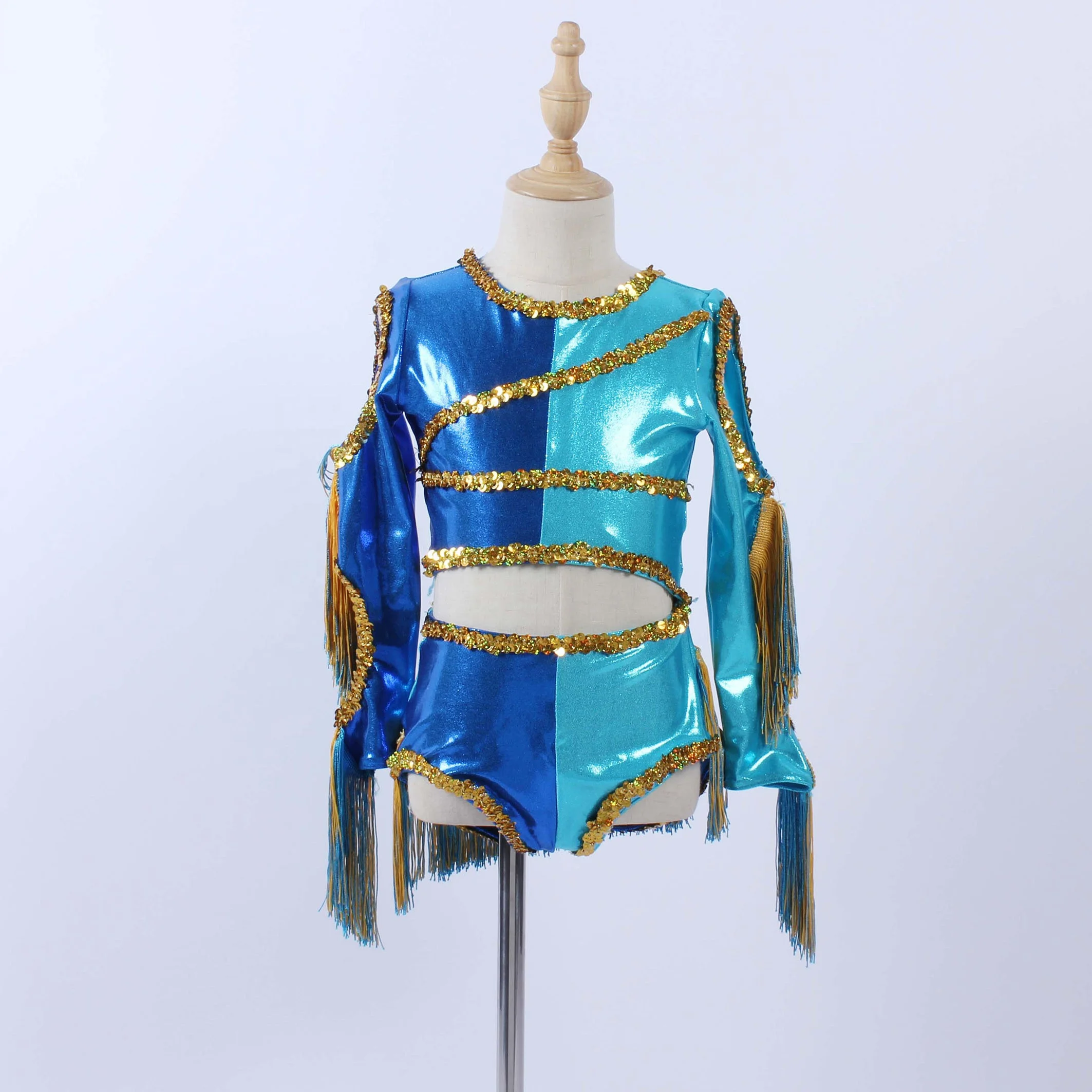 shiny foil dance leotard adult child latin sequin dance costume lovely tassel stage performance jazz dance wear