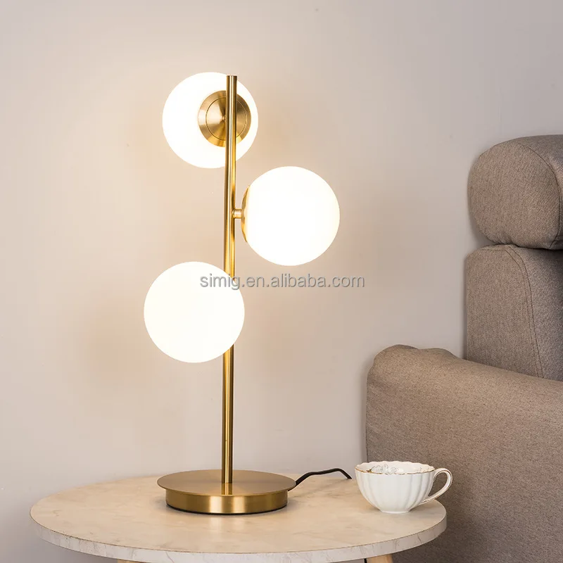 Simig lighting bed side reading room decorative tischlampe modern glass globe golden table lamp light