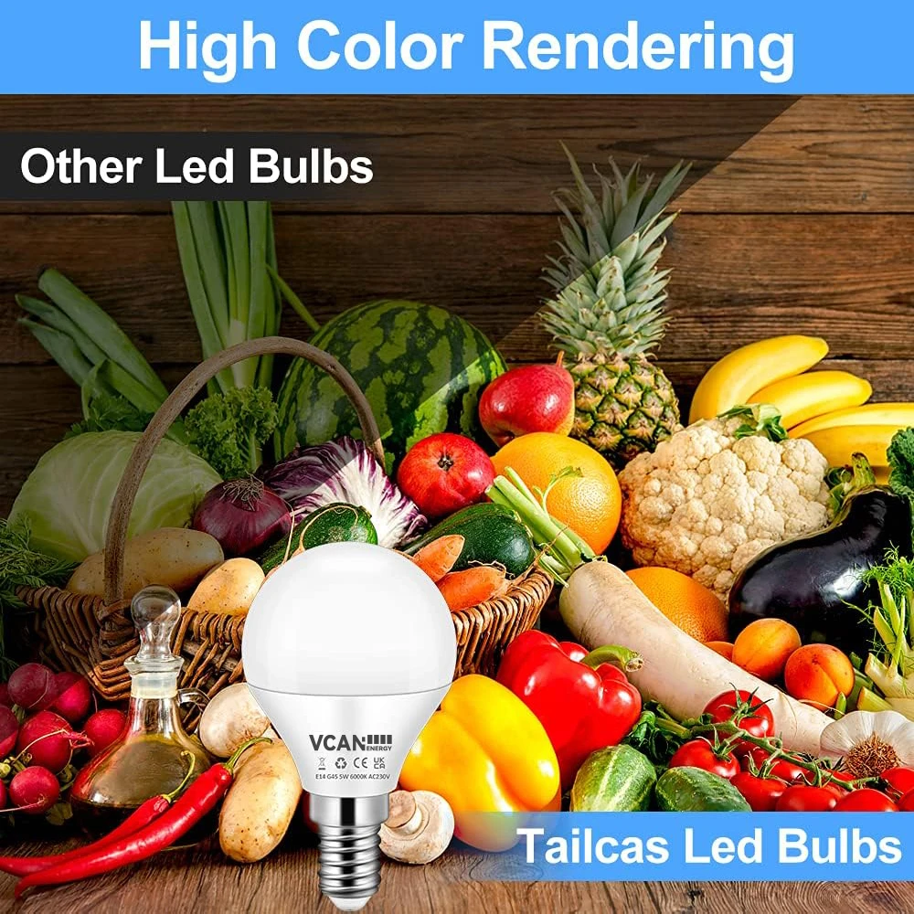 VCAN E14 Bulb 5W Warm White 3000K 450LM Large Edison Screw in Light Bulbs Non Dimmable G45 Golf Ball Energy Saving LED Bulb