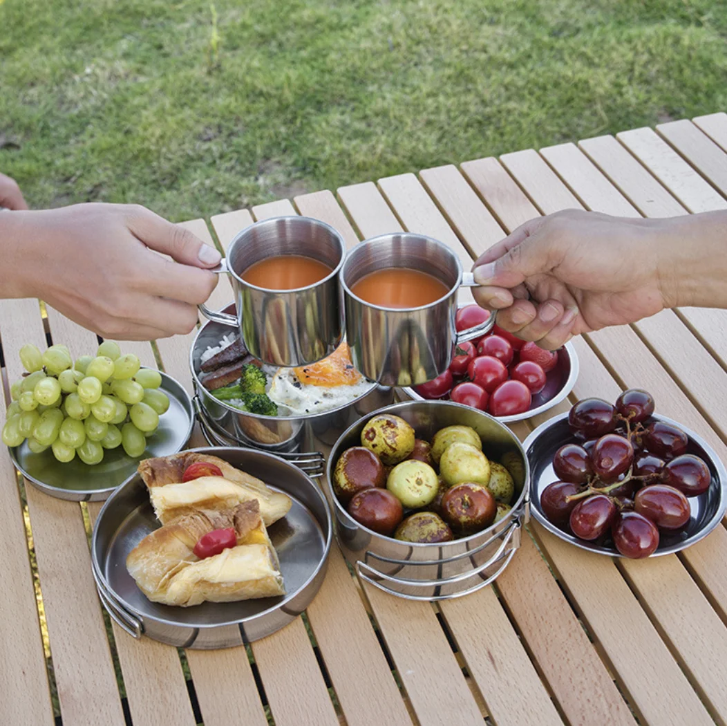 SOLO WILD  8 PCS Popular Portable Stainless Steel Picnic Food Container Camping Set for Picnic outdoor