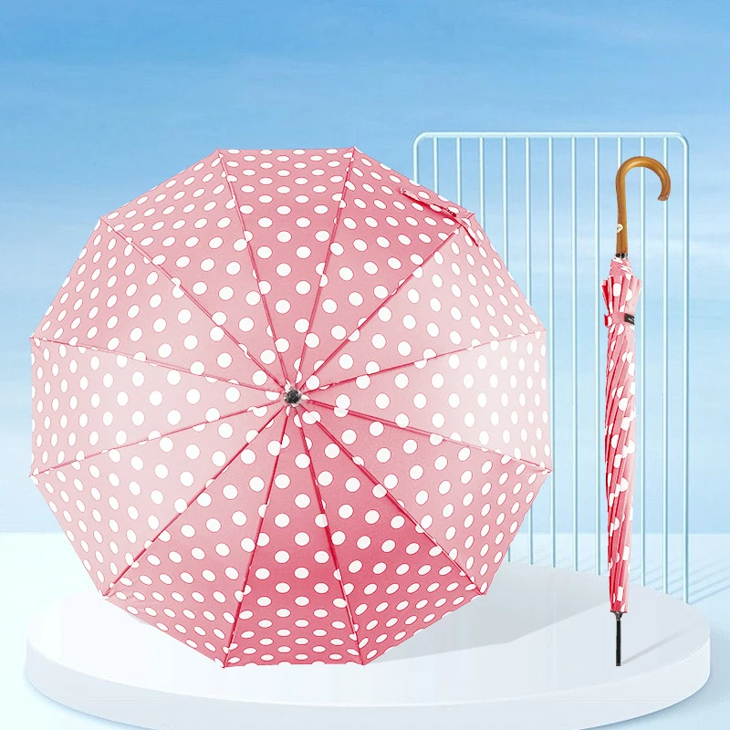 Custom Designs Logos Korean Style Rain Umbrellas With Wooden Handles