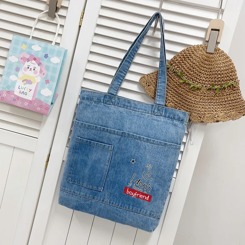 Denim Shoulder Bag for Women Tote Bag Retro Crossbody Bag Large Capacity Purse