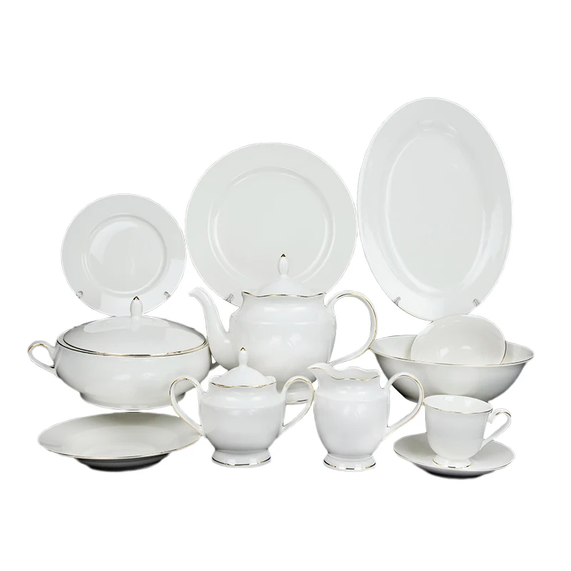 Ceramic sets colorful dinnerware set for low price 61 pieces new bone china shining golden line cookware sets