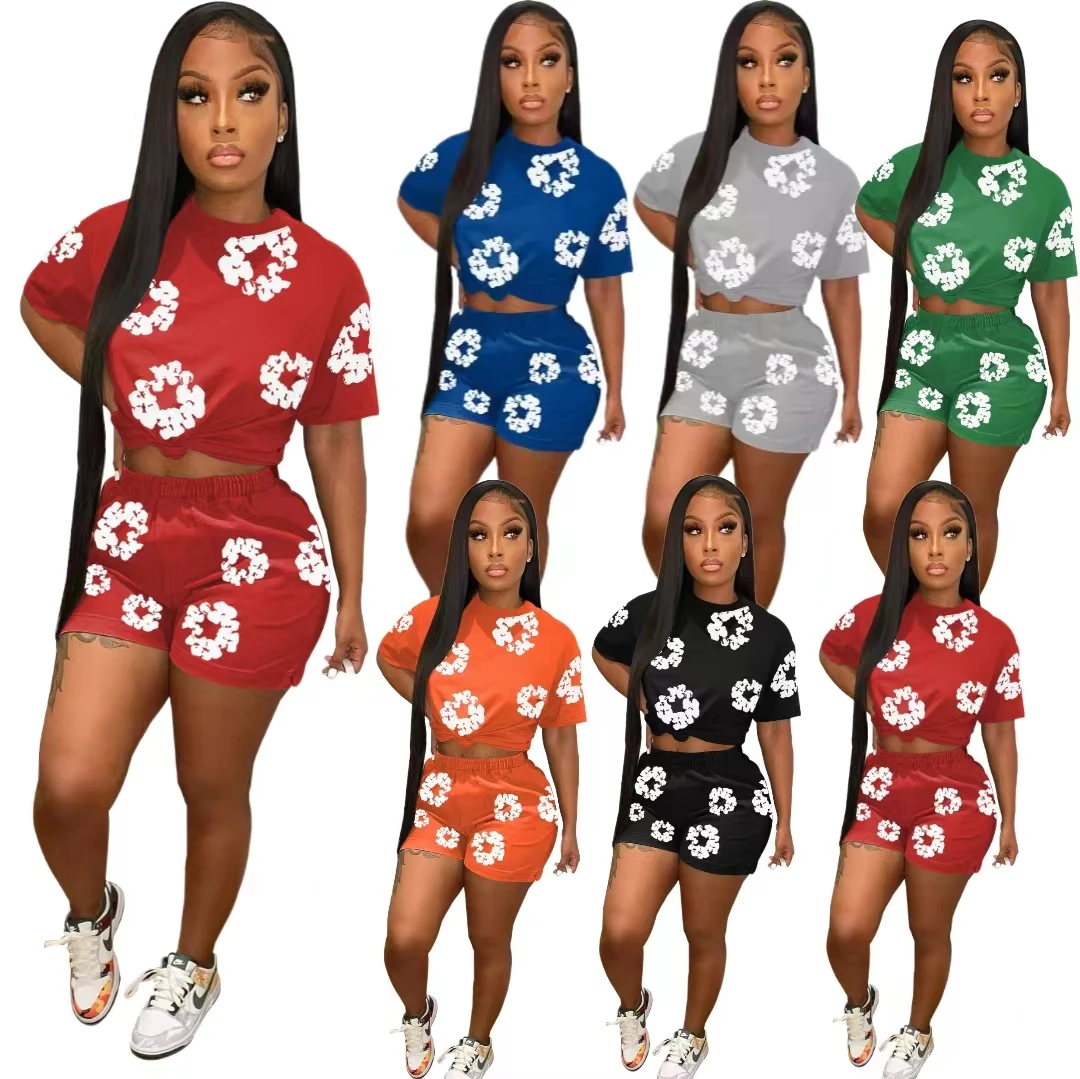 2024 designer spring summer clothes women  wear print 2 piece set women two piece bike short set women classy shorts set