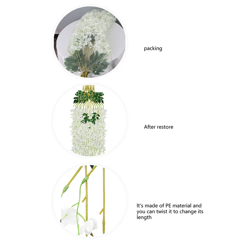 BHY0226-6-Purple Wedding Party Home Decorations Hanging Flower Faux 3 Branches Purple Vines Artificial Wisteria Flower