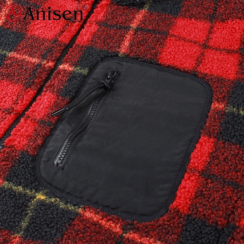 Low moq women sherpa fleece plaid jacket zip up custom logo winter women jacket with hood