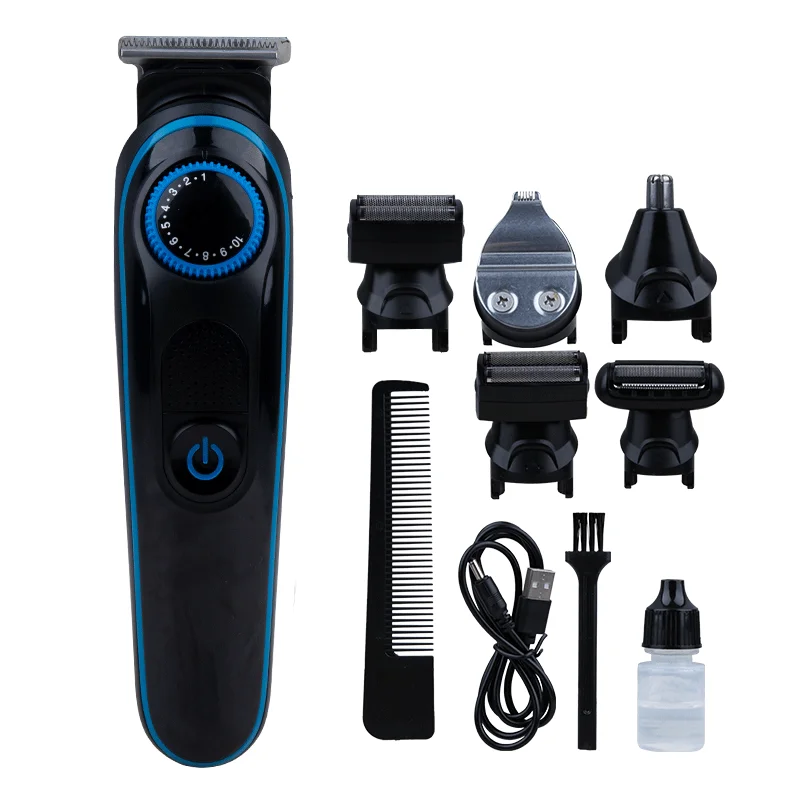 6 In 1 Electric Cordless Professional Hair Trimmer High Power Low Noise Rechargeable Barbershop Metal Hair Clipper Kit