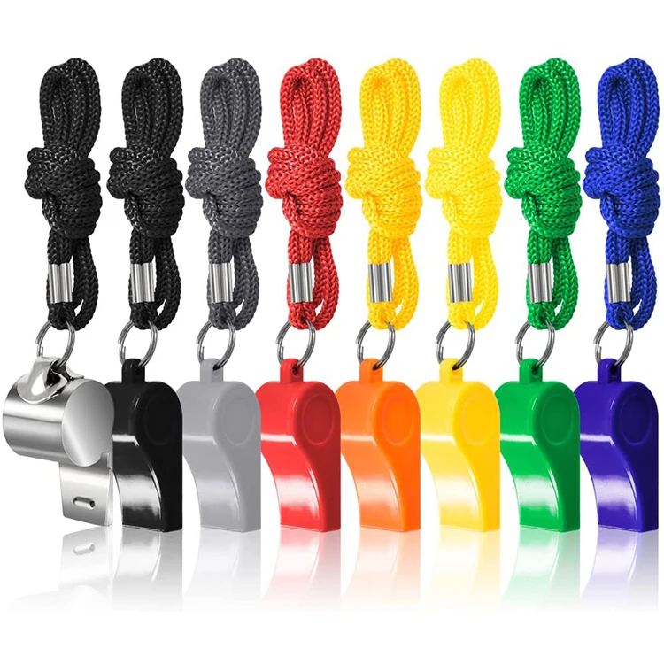 Multi Colored Eco-friendly Plastic Whistle With Lanyard Plastic Loud Crisp Sound Whistles Rings For Outdoor Fitness And Activity