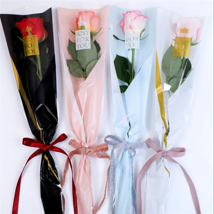 China factory wholesale single rose packing decoration clear opp sleeves for flower