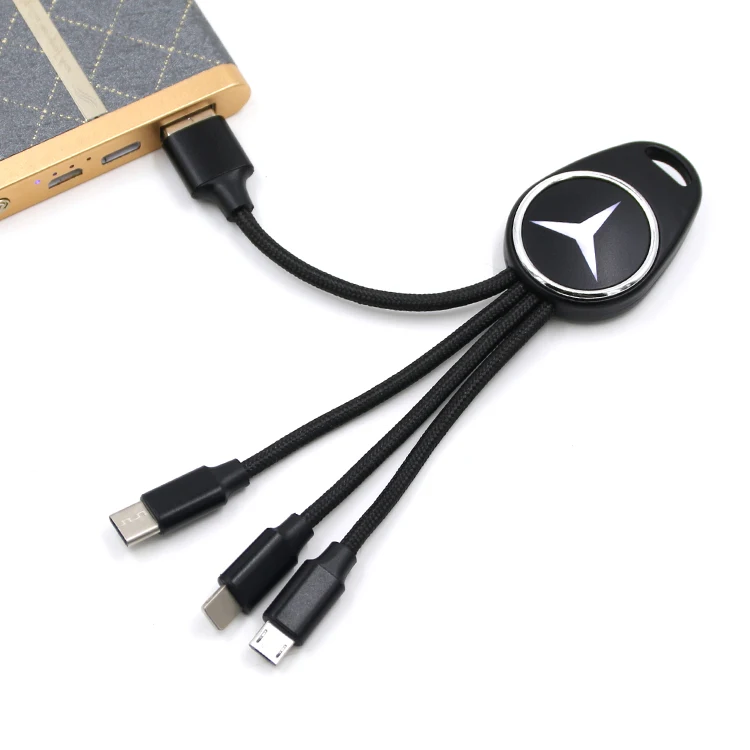 Factory Custom LOGO Brand New Trending Keychain Multi Micro usb Charging 3 in 1 USB Cable for Promotion Gifts