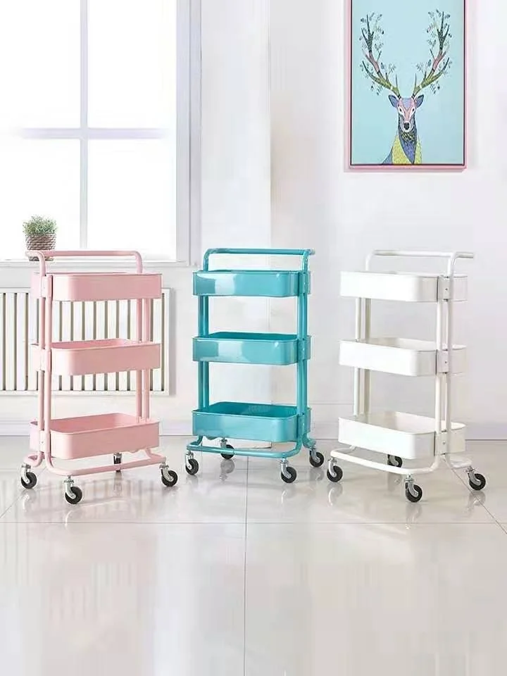 3 Tiers Home Furniture trolley with handle Metal Rolling Utility kitchen cart trolley island