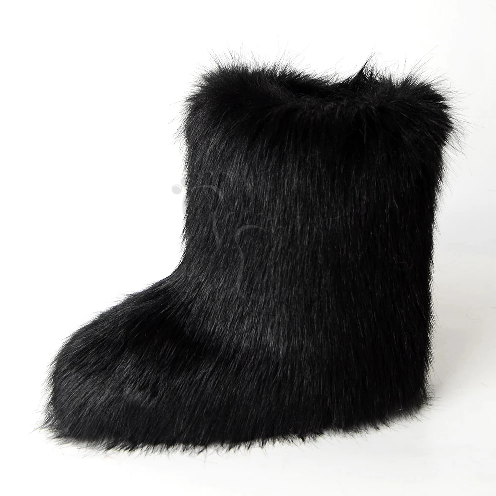 Botas Winter Faux Fur Boots Wholesale Fake Raccoon Fur Mujer for Women 2024 Ladies Adult Plush Winter Shoes for Men Unisex Midi