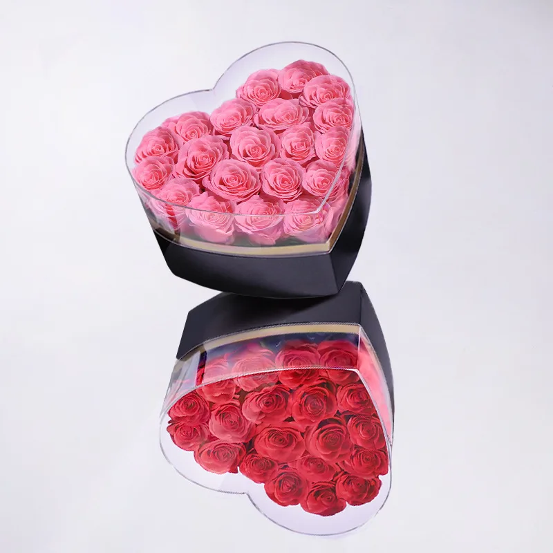 Hot Sale Red Roses Preserved In Heart Shape Flower Box To Express Love And Gratitude